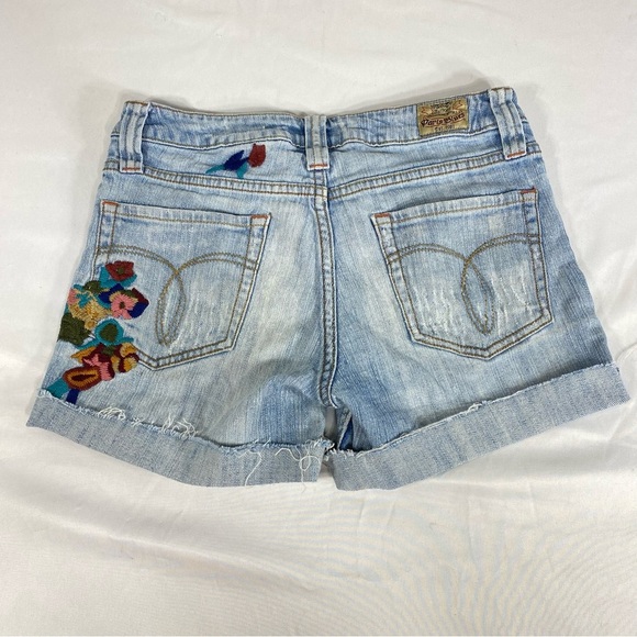 Paris Blues Embroidered Floral Design Homemade Cut-Off Shorts - Picture 3 of 6